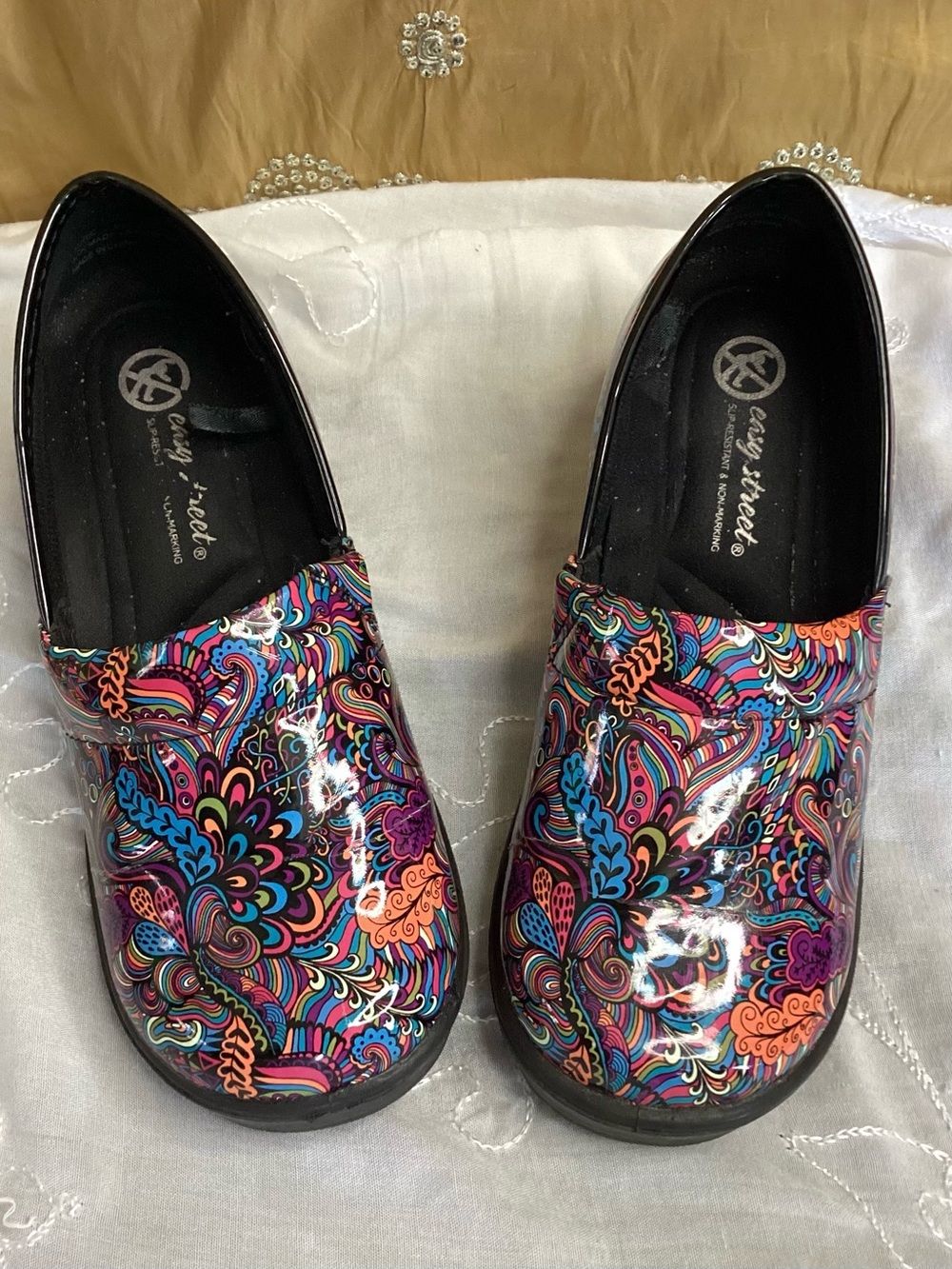 easy street Multicolor Paisley-Print Slip-On Clogs 8W EUC